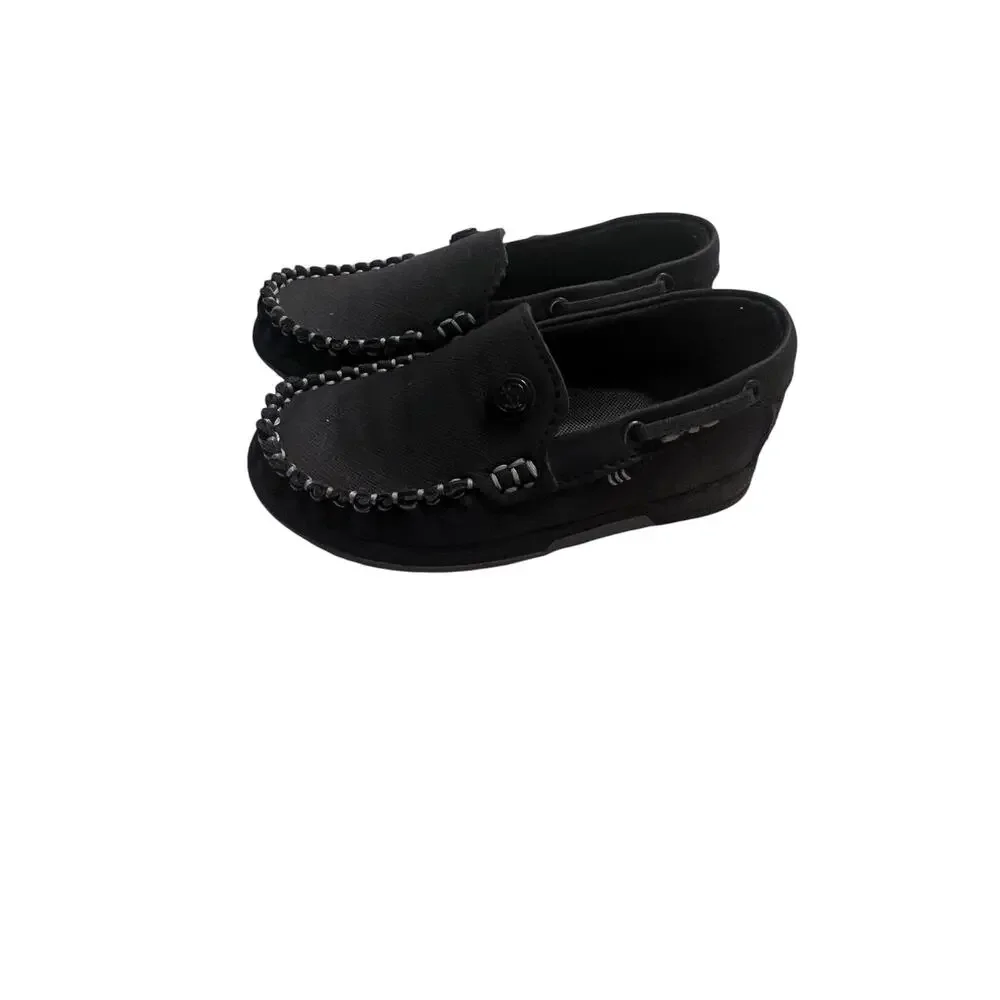 Toddler Boy’s 7 black loafer moccasin driving whipstitch preppy  comfort shoes